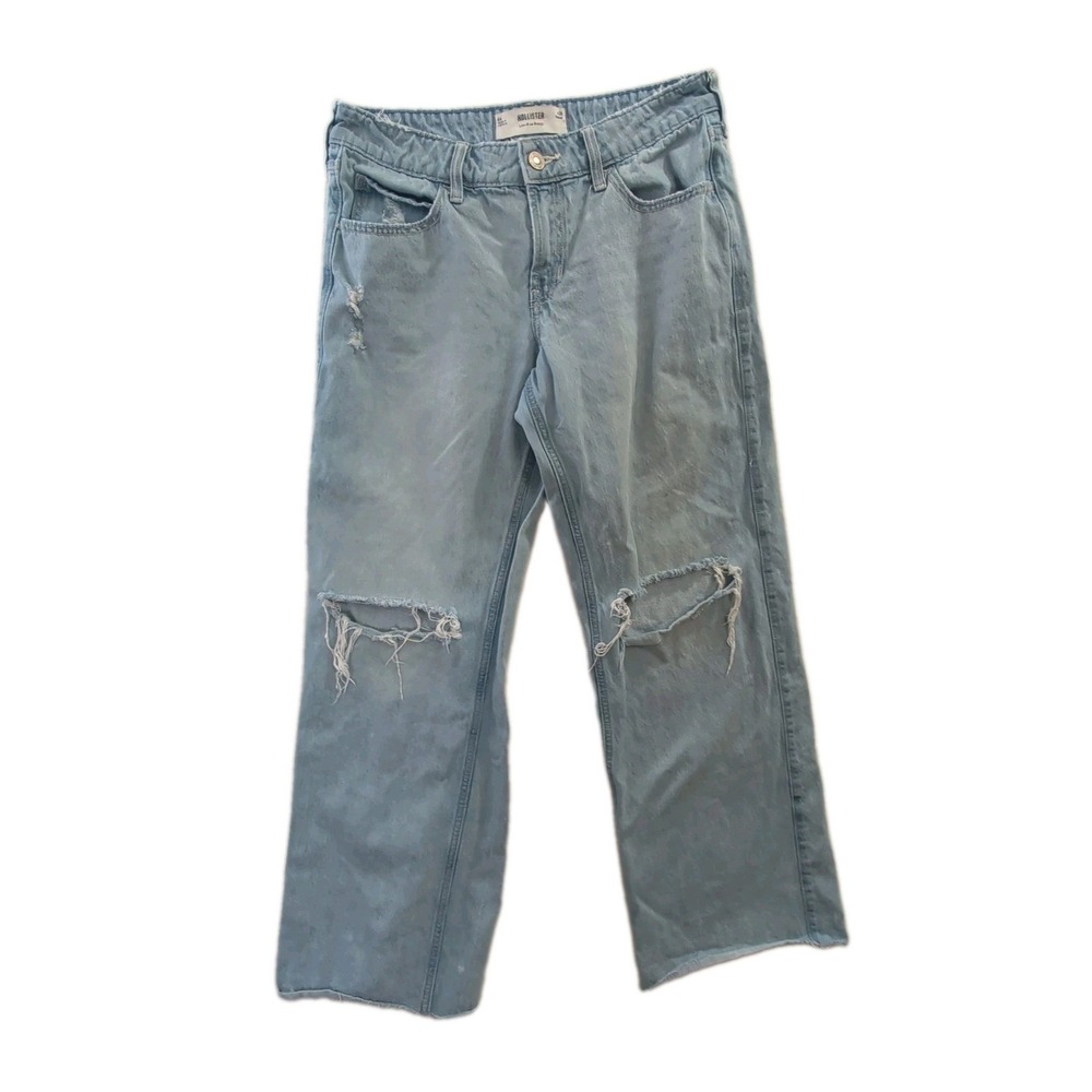 Hollister Low Rise Baggy Jeans Womens 28 Blue Light Wash Distressed Boho Grunge